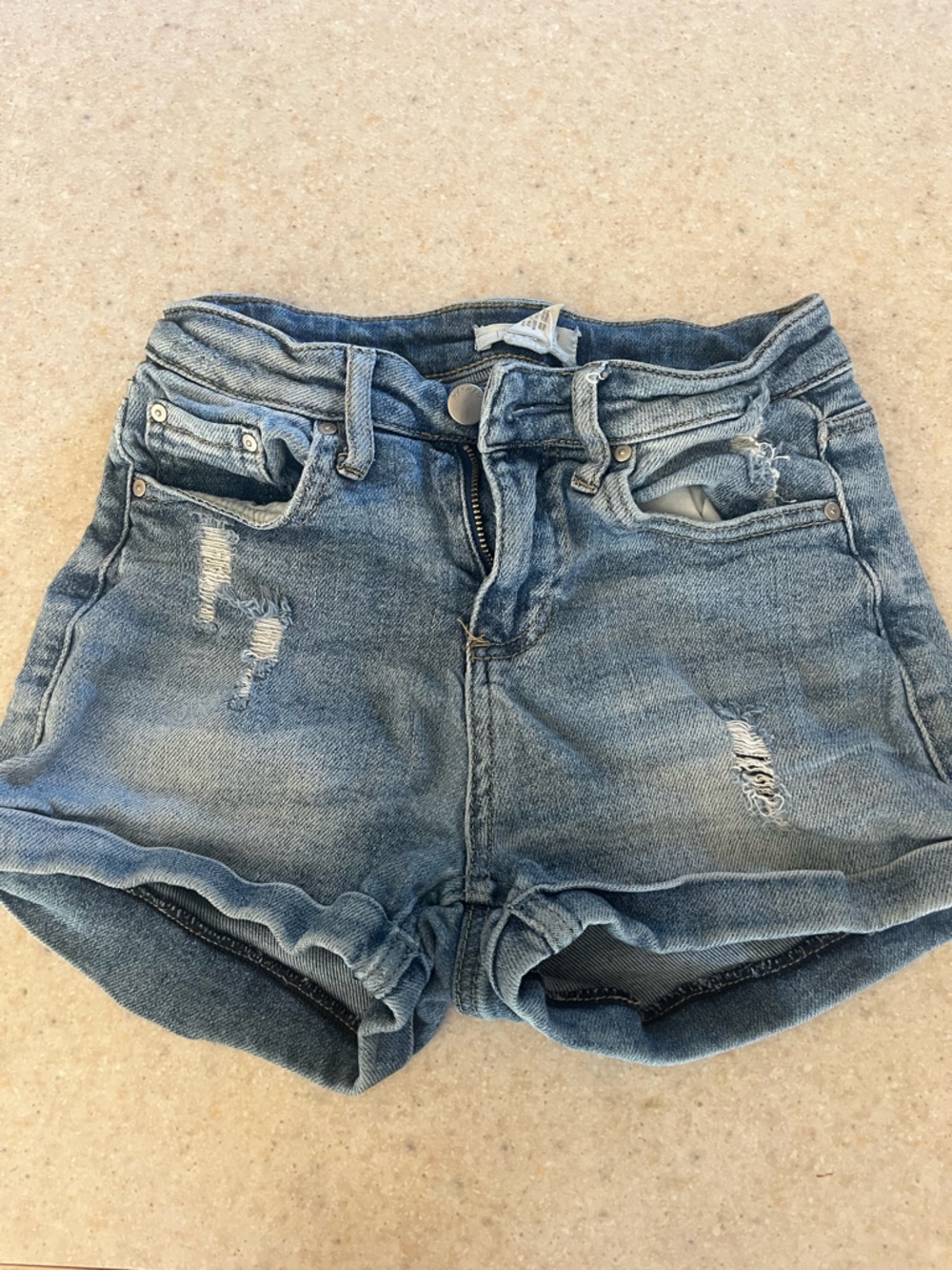 High-Rise Light Blue Distressed Denim Shorts for Women